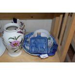 Mixed Lot: 19th Century Willow Pattern dish, Victorian lustre cup and saucer and other items