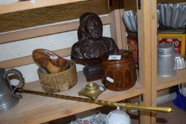 Mixed Lot: Carved wooden bust of a fisherman together with a wooden tobacco jar, fire poker and