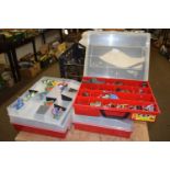 Boxes containing a quantity of Games Workshop painted figures plus various brushes and accessories
