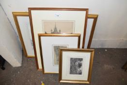 Mixed Lot: Cole St Peter Mancroft, framed etching plus various others and a coloured print after