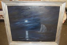 Contemporary school study of moonlit seascape, oil on canvas