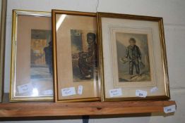 Group of three small coloured prints after Baxter, framed and glazed