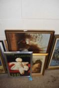 Mixed Lot: Oil on board study of horses plus a reproduction cigarette advertising picture and one