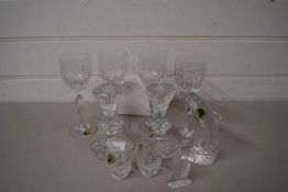 Collection of Waterford Crystal items to include candlesticks, wine glasses, shot glasses, model