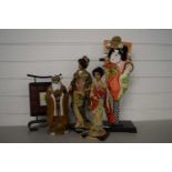 Collection of Oriental dolls, Oriental ceramic figure, picture frame etc