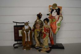 Collection of Oriental dolls, Oriental ceramic figure, picture frame etc
