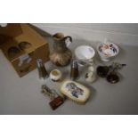 Mixed Lot: Dressing table brush, small bells, crested china items, lighthouse shaped salt and pepper