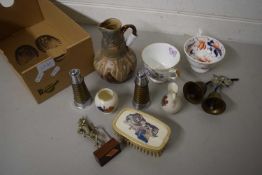 Mixed Lot: Dressing table brush, small bells, crested china items, lighthouse shaped salt and pepper