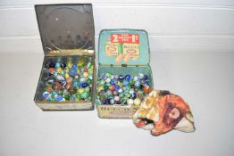Two boxes various assorted marbles