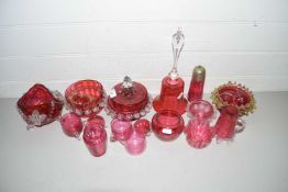 Collection of various assorted cranberry glass ware