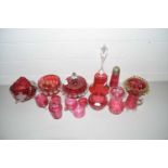 Collection of various assorted cranberry glass ware