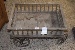 Miniature wooden cart on four wheels, 62cm long