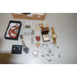 Box of various assorted costume jewellery, wristwatches etc