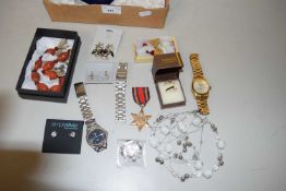 Box of various assorted costume jewellery, wristwatches etc