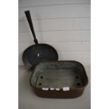 Vintage copper frying pan and a rectangular copper pan (2)