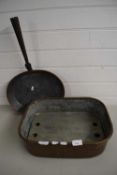 Vintage copper frying pan and a rectangular copper pan (2)