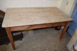 Victorian pine kitchen table on tapering legs, 138cm wide