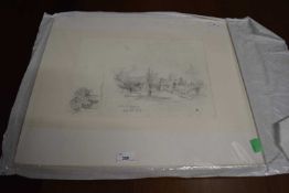 Arthur Edward Davies, RBA, RCA, 'Stuston Village', pencil drawing on paper mounted onto card,