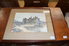 20th Century school study of a castle, watercolour, indistinctly signed, framed and glazed