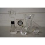 Collection of Waterford crystal and other glass items to include a small mantel clock, vases, clam