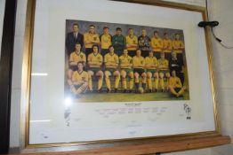 Coloured print, Norwich City Football Club Team of Legends, framed and glazed