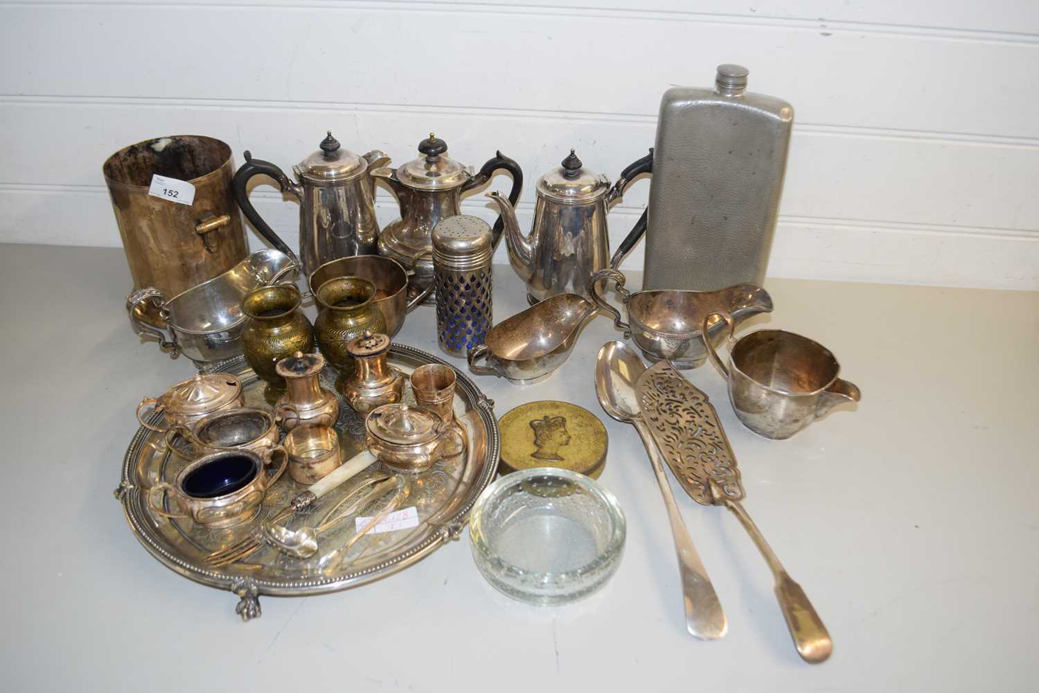 Large mixed lot of various silver plated tea wares, sauce boats, cruet items etc together with a