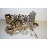 Large mixed lot of various silver plated tea wares, sauce boats, cruet items etc together with a