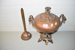 Vintage copper samovar or tea urn together with a copper wash dolly