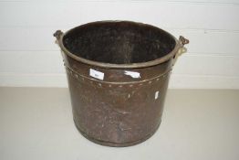 Riveted copper coal bucket with floral decoration