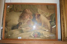 After Charles Burton Barber, coloured print, Suspense, framed and glazed