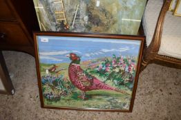 Tapestry picture of pheasants together with a modern mixed media study rough seas