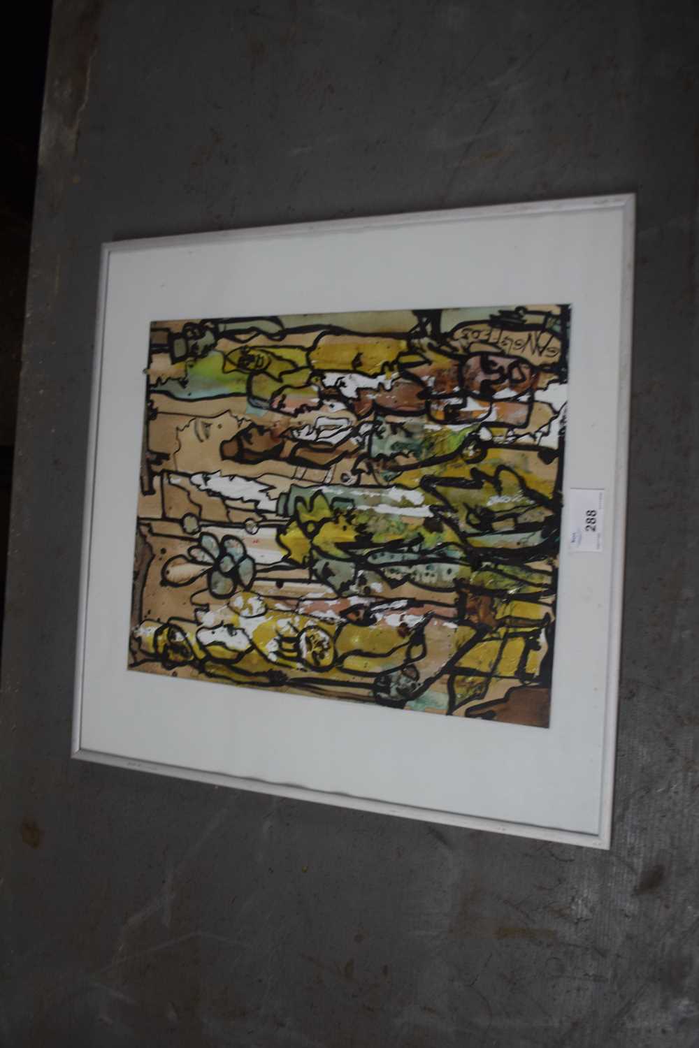Abstract mixed media study signed Gangloff 05, framed and glazed