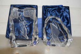 Dartington Crystal clear glass plaques decorated with a whale and a sea lion