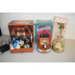 Mixed Lot: Miniature deluxe multi action musical sewing machine, a vintage Bols apricot musical