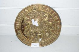 Milners patent brass fire resisting safe plaque