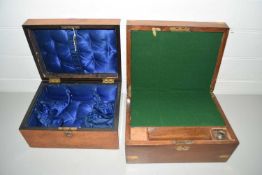 Victorian walnut veneered jewellery box together with a further brass bound small writing box with