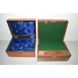 Victorian walnut veneered jewellery box together with a further brass bound small writing box with