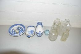 Mixed Lot: Augustus Rex miniature cup, various blue and white ceramics, decanters etc