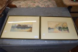 Pair of early 20th Century school studies, mountain landscapes initialed SMB, framed and glazed