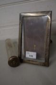 Small silver mounted easel back picture frame together with a dressing table jar (2)