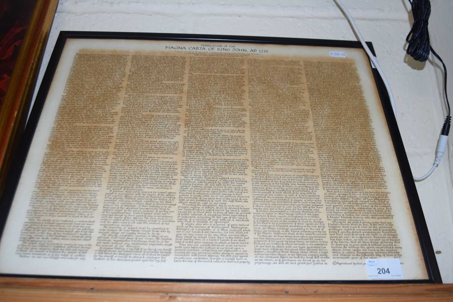 Coloured print, translation of the Magna Carta