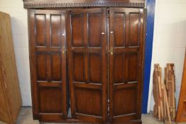 Early 20th Century large oak three door wardrobe