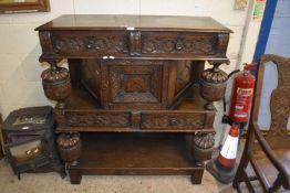 Reproduction carved oak court cupboard, 107cm wide
