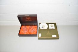 Cased Webb crystal napkin rings and boxed Royal Worcester vase and pin tray