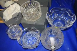 Waterford Crystal, five various assorted cut glass bowls with boxes