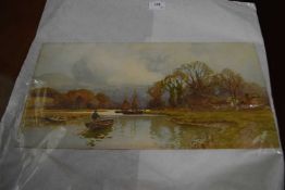 Unframed coloured print, river scene