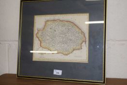 Framed coloured map of Norfolk