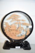 Chinese cork diorama picture in ebonised surround