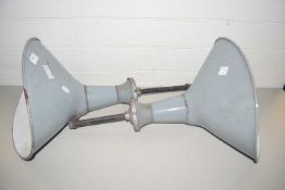 Pair of grey enamel industrial ceiling lights