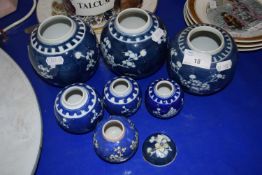 Collection of various Chinese Prunus pattern ginger jars